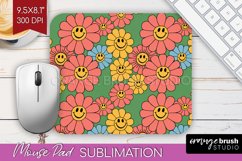 Retro Flowers Mouse Pad Sublimation - Groovy Mousepad PNG Product Image 1