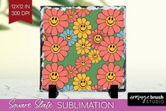Retro Flowers Slate PNG - Groovy Square Slate Sublimation Product Image 1