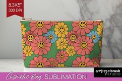 Retro Flowers Cosmetic Bag - Groovy Makeup Bag PNG Product Image 1