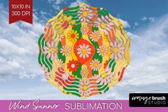 Retro Flowers Wind Spinner Sublimation PNG - Groovy Round Product Image 1