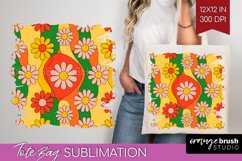 Retro Flowers Tote Bag - Groovy Tote Bag PNG Sublimation Product Image 1