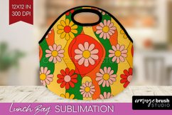 Retro Flowers Lunch Bag - Groovy Lunch Bug PNG Sublimation Product Image 1