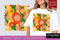 Retro Flowers Square Tshirt Background - Groovy PNG Product Image 1