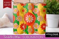 Retro Flowers Tumbler Wrap - Groovy Tumbler PNG Sublimation Product Image 1