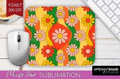 Retro Flowers Mouse Pad Sublimation - Groovy Mousepad PNG Product Image 1