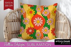 Retro Flowers Pillow Sublimation - Groovy Pillow Cover PNG Product Image 1