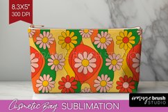 Retro Flowers Cosmetic Bag - Groovy Makeup Bag PNG Product Image 1