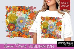 Retro Flowers Square Tshirt Background - Groovy PNG Product Image 1