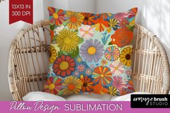 Retro Flowers Pillow Sublimation - Groovy Pillow Cover PNG Product Image 1