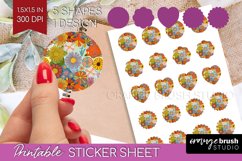 Retro Flowers Round Sticker - Groovy Printable Sticker Sheet Product Image 1