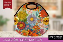 Retro Flowers Lunch Bag - Groovy Lunch Bug PNG Sublimation Product Image 1