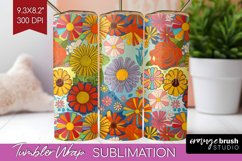 Retro Flowers Tumbler Wrap - Groovy Tumbler PNG Sublimation Product Image 1