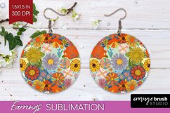 Retro Flowers Round Earrings - Groovy PNG Sublimation Product Image 1