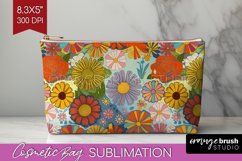 Retro Flowers Cosmetic Bag - Groovy Makeup Bag PNG Product Image 1
