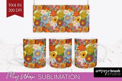 Retro Flowers Mug Wrap - Groovy Mug PNG Sublimation Product Image 1