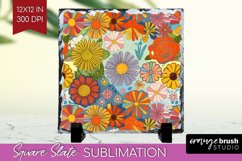Retro Flowers Slate PNG - Groovy Square Slate Sublimation Product Image 1