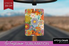 Retro Flowers Air Freshener PNG - Groovy PNG Sublimation Product Image 1