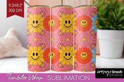 Retro Flowers Tumbler Wrap - Groovy Tumbler PNG Sublimation Product Image 1