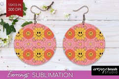 Retro Flowers Round Earrings - Groovy PNG Sublimation Product Image 1