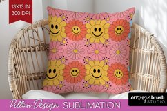 Retro Flowers Pillow Sublimation - Groovy Pillow Cover PNG Product Image 1