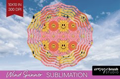 Retro Flowers Wind Spinner Sublimation PNG - Groovy Round Product Image 1
