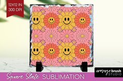Retro Flowers Slate PNG - Groovy Square Slate Sublimation Product Image 1