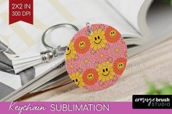 Retro Flowers Keychain PNG - Groovy Keychain Sublimation Product Image 1