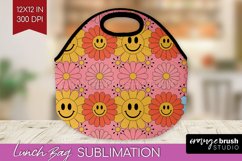 Retro Flowers Lunch Bag - Groovy Lunch Bug PNG Sublimation Product Image 1