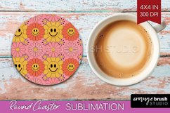 Retro Flowers Round Coaster - Groovy Coaster PNG Sublimation Product Image 1