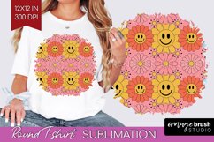 Retro Flowers Round Tshirt Background - Groovy PNG Product Image 1