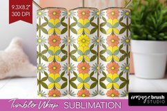 Retro Flowers Tumbler Wrap - Groovy Tumbler PNG Sublimation Product Image 1