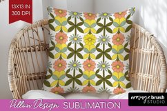 Retro Flowers Pillow Sublimation - Groovy Pillow Cover PNG Product Image 1