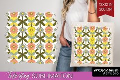 Retro Flowers Tote Bag - Groovy Tote Bag PNG Sublimation Product Image 1