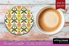 Retro Flowers Round Coaster - Groovy Coaster PNG Sublimation Product Image 1