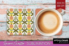 Retro Flowers Square Coaster - Groovy Coaster PNG Product Image 1