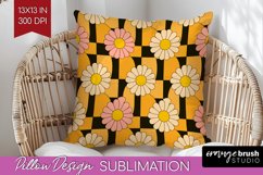 Retro Flowers Pillow Sublimation - Groovy Pillow Cover PNG Product Image 1