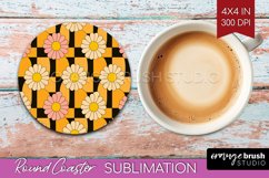 Retro Flowers Round Coaster - Groovy Coaster PNG Sublimation Product Image 1