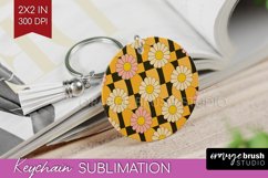 Retro Flowers Keychain PNG - Groovy Keychain Sublimation Product Image 1