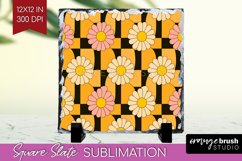Retro Flowers Slate PNG - Groovy Square Slate Sublimation Product Image 1