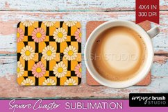 Retro Flowers Square Coaster - Groovy Coaster PNG Product Image 1