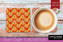 Retro Flowers Square Coaster - Groovy Coaster PNG Product Image 1