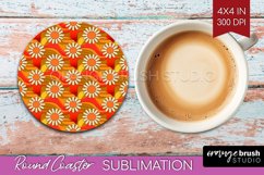 Retro Flowers Round Coaster - Groovy Coaster PNG Sublimation Product Image 1