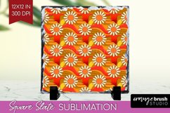 Retro Flowers Slate PNG - Groovy Square Slate Sublimation Product Image 1