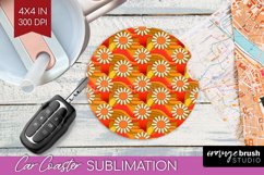 Retro Flowers Car Coaster - Groovy Coaster PNG Sublimation Product Image 1