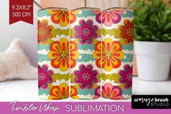 Retro Flowers Tumbler Wrap - Groovy Tumbler PNG Sublimation Product Image 1