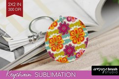 Retro Flowers Keychain PNG - Groovy Keychain Sublimation Product Image 1