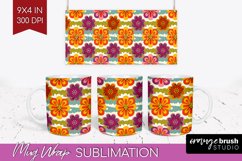 Retro Flowers Mug Wrap - Groovy Mug PNG Sublimation Product Image 1