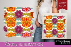 Retro Flowers Tote Bag - Groovy Tote Bag PNG Sublimation Product Image 1