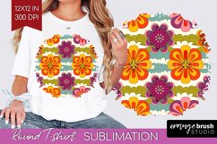 Retro Flowers Round Tshirt Background - Groovy PNG Product Image 1