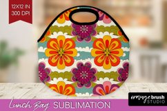 Retro Flowers Lunch Bag - Groovy Lunch Bug PNG Sublimation Product Image 1
